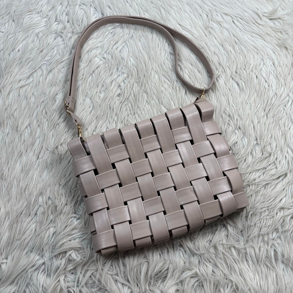 Anthropologie Taupe Tan Lindy Woven Clutch Faux Leather Boho Artsy Crossbody